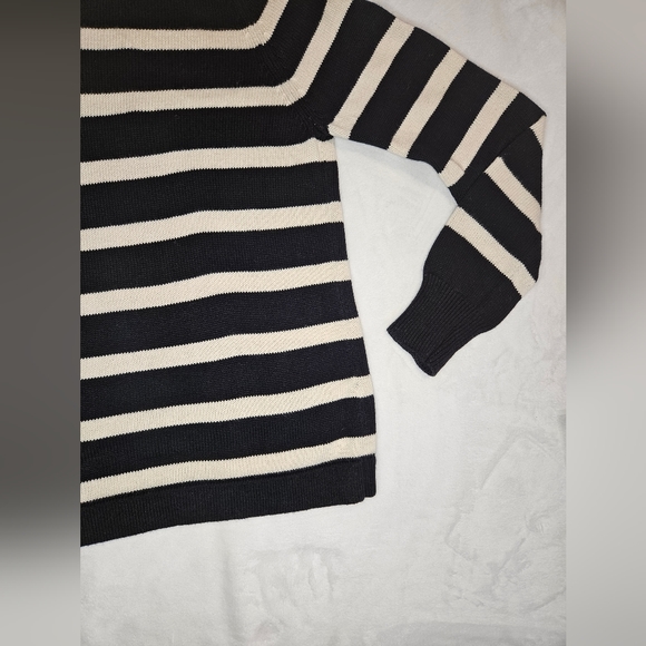 Lauren Jeans Co Ralph Lauren womens L cable knit 1/4 zip black & white p - Picture 7 of 8